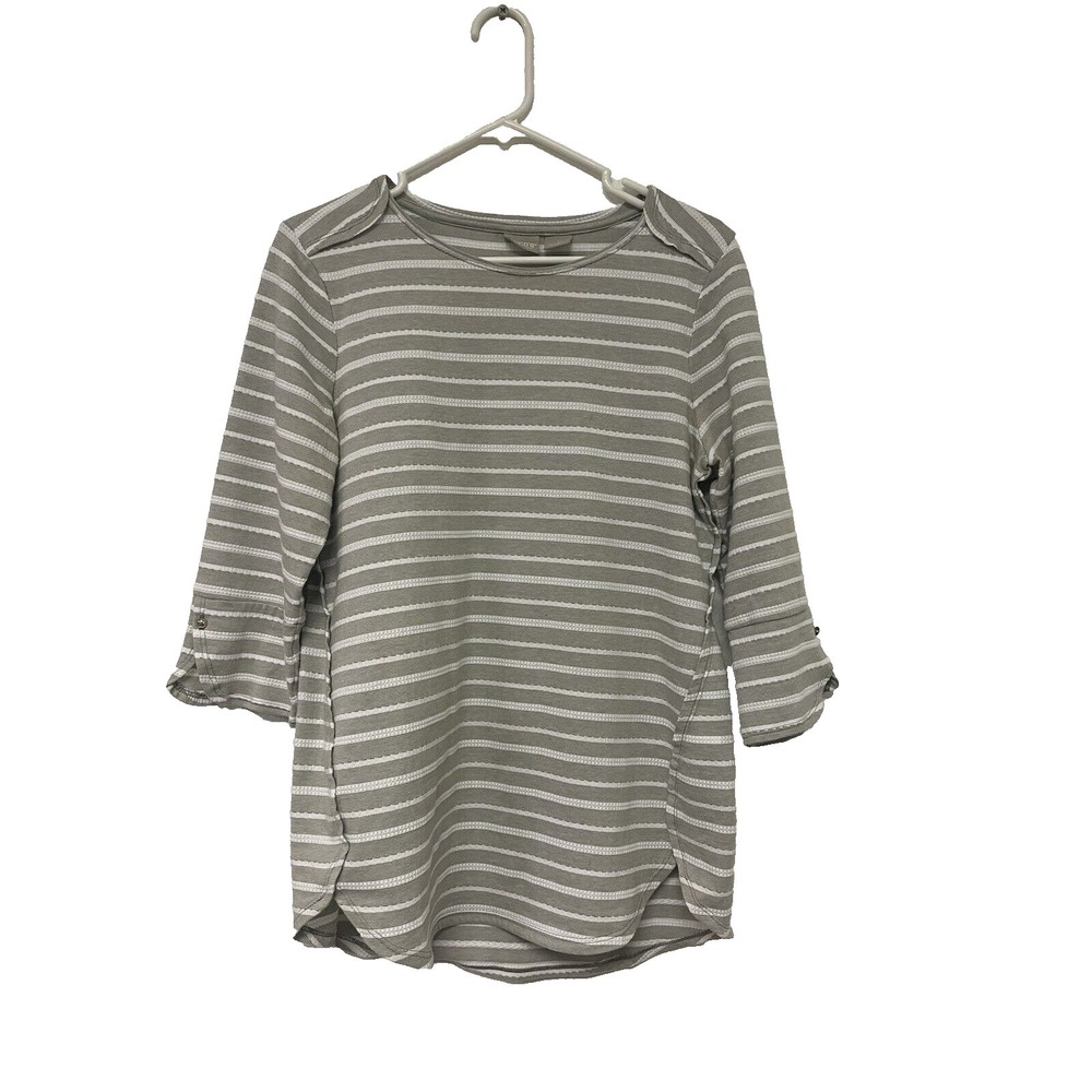 Zenergy by Chicos‎ Grey & White Striped 3/4 Sleeve top Size 1XTunic Casual Comfy